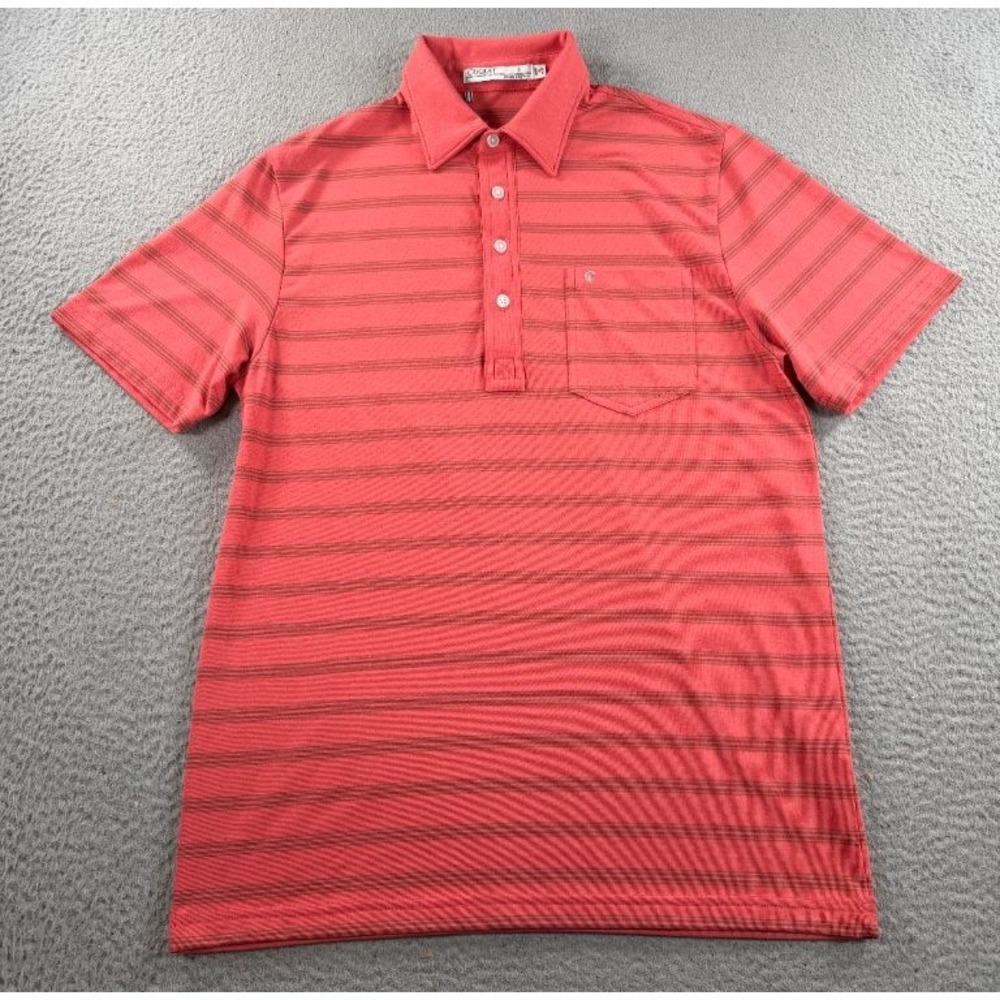 Criquet Polo Shirt Mens Small Red Striped Pocket Short Sleeve Performance Golf